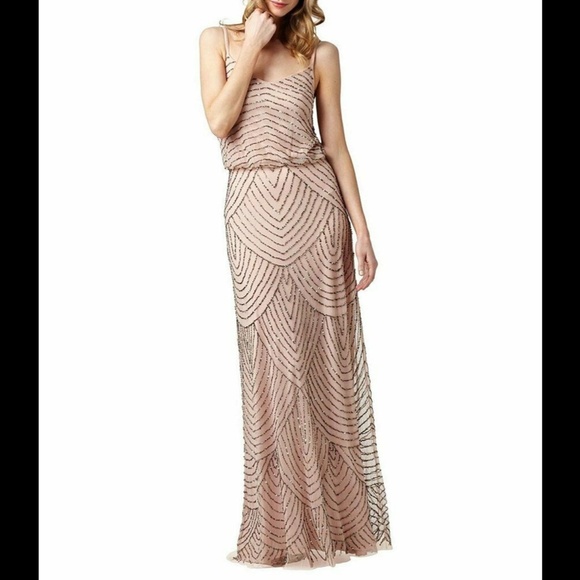 NEW Adrianna Papell Embellished Blouson Gown‎ Taupe Pink [SZ: 12 14  ] - Picture 2 of 5